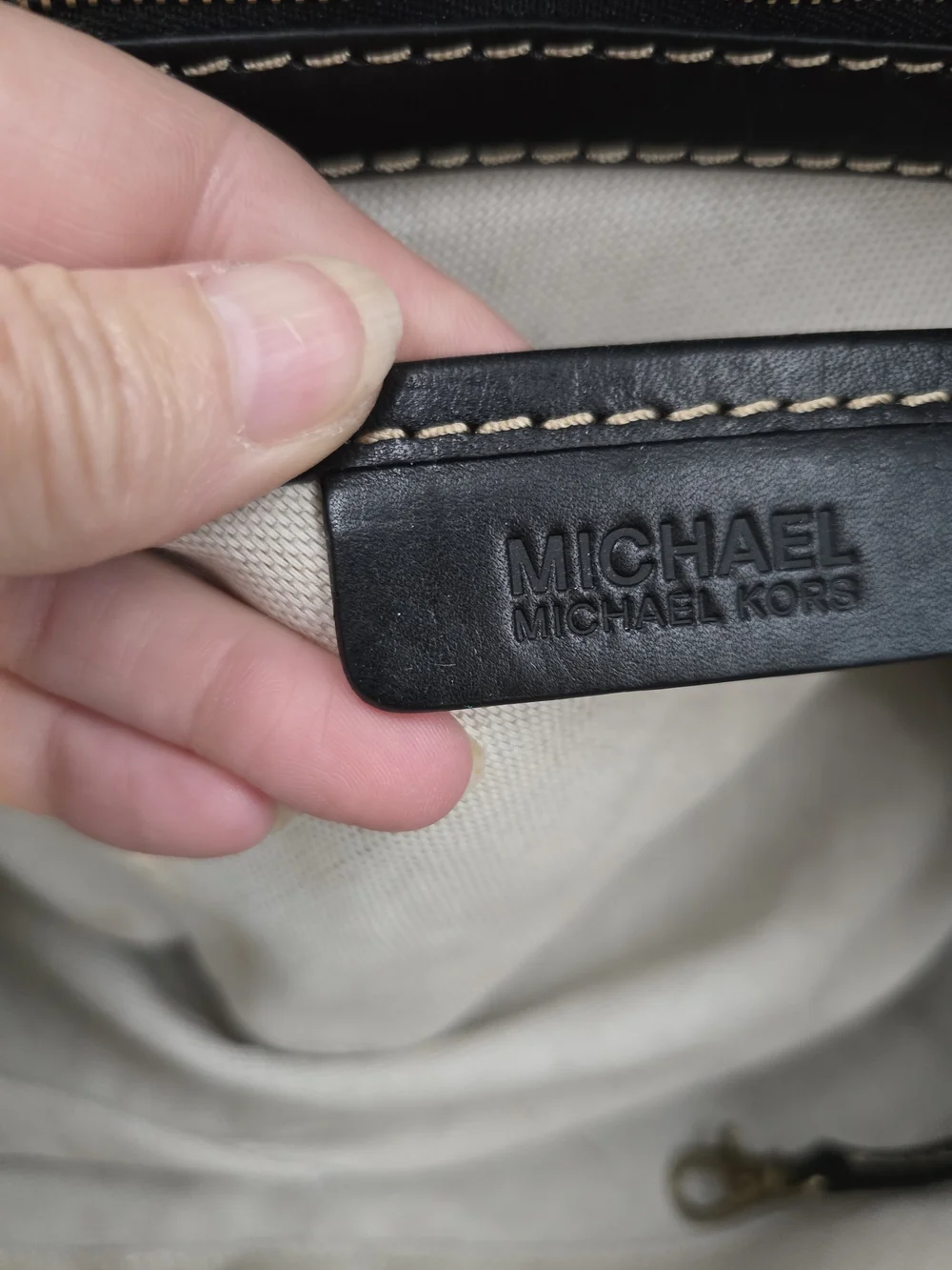 Michael Kors Black Leather Stud-Accent Satchel with Gold Hardware